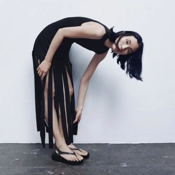 RARE ZARA LONG FRINGED DRESS - Picture 5 of 7